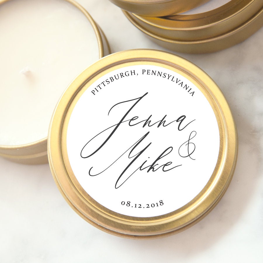 Personalized Gold Tin Wedding Favor Candles Mini Soy Candle