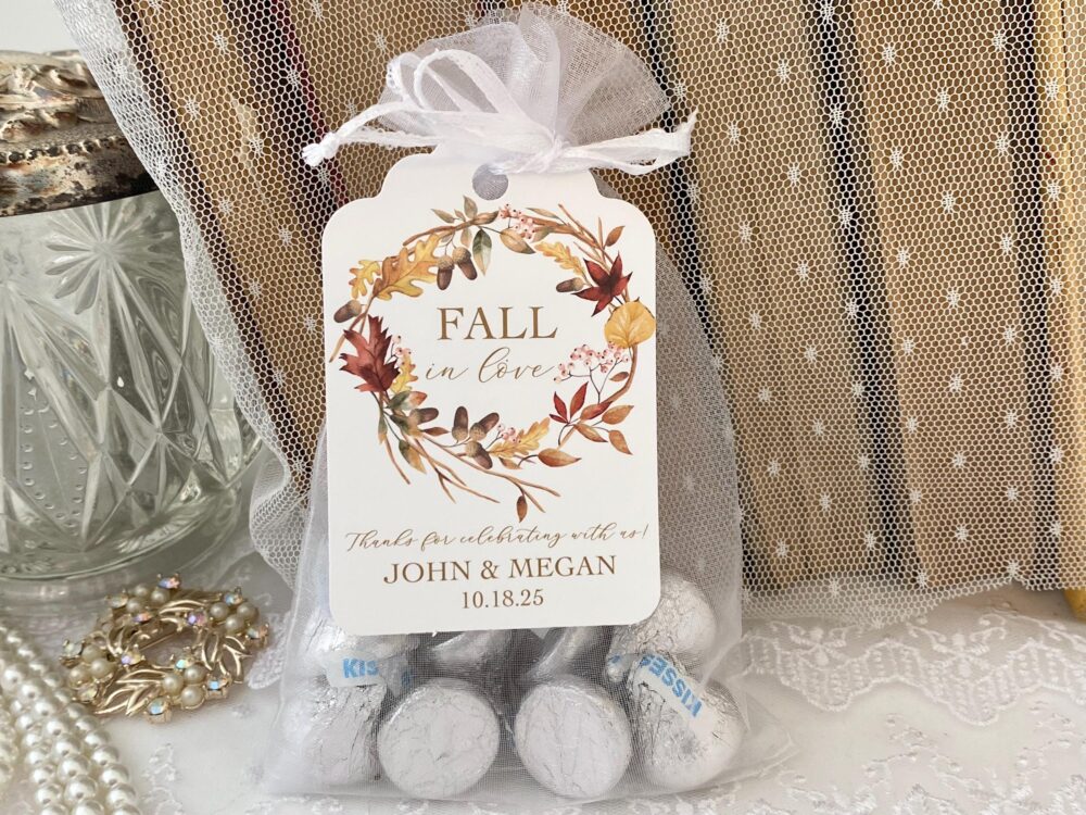 Fall Wedding Favor Bags Personalized Autumn Leaves Tag