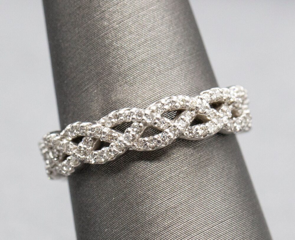 Criss Cross Infinity Diamond Eternity Band Ring, Twisted Wedding Stackable Right Hand Ring