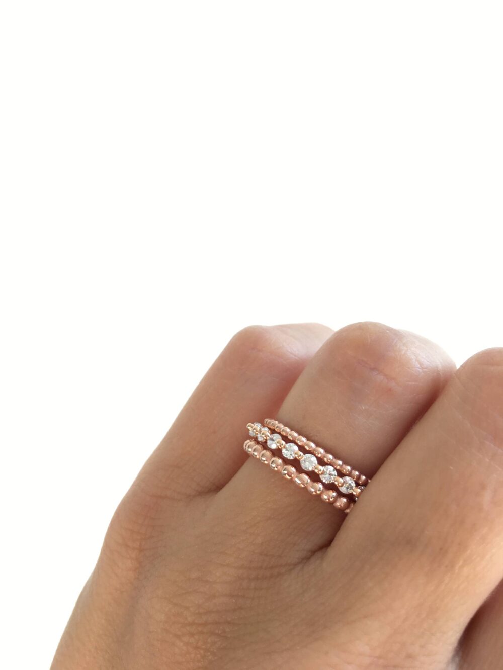 Rose Gold Eternity Band Ring & Beaded Set. Stacking Rings. Stackable Wedding Bands Packed in A Luxury Gift Box