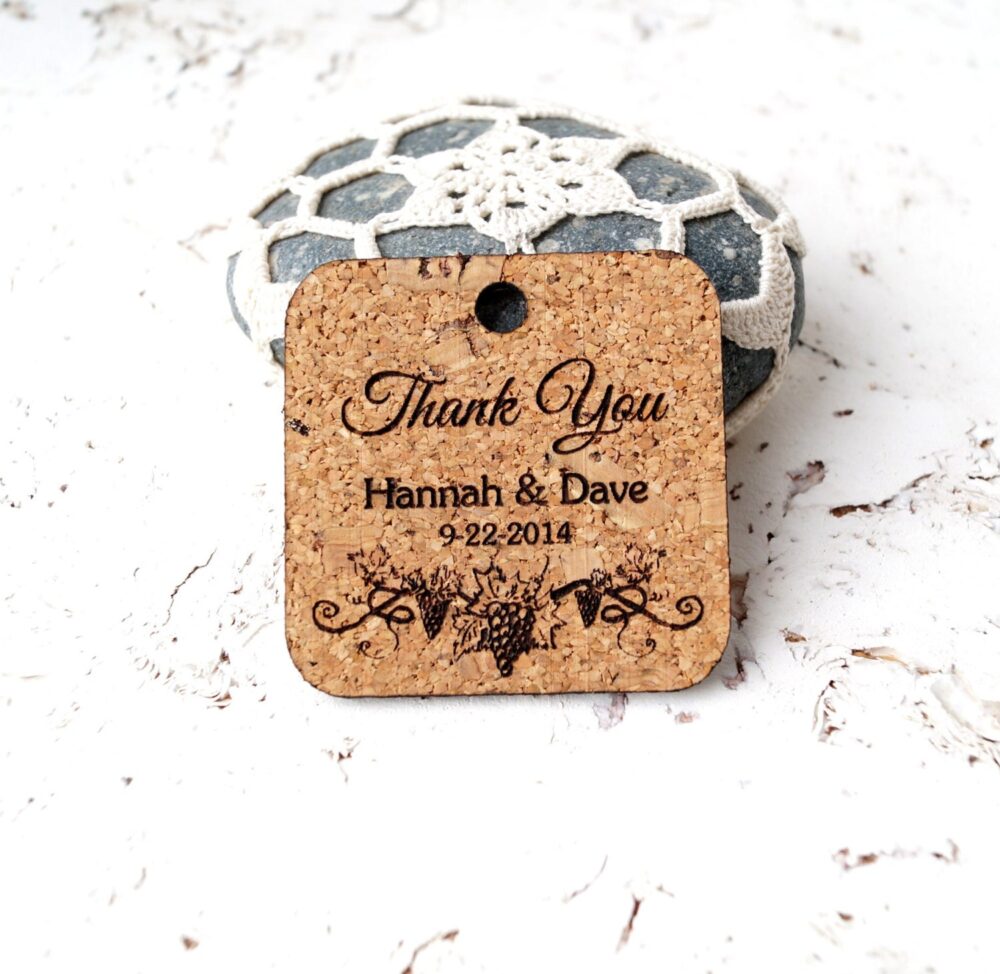 Wedding Favor Tags, Cork Thank You Vineyard Wedding Labels For Favors, Personalized Set Of 25