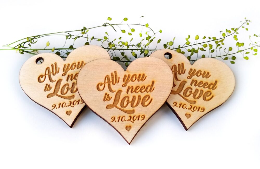 Wedding Favor Tags, Wooden Favors, Wood Wedding Rustic Gift Heart All You Need Is Love