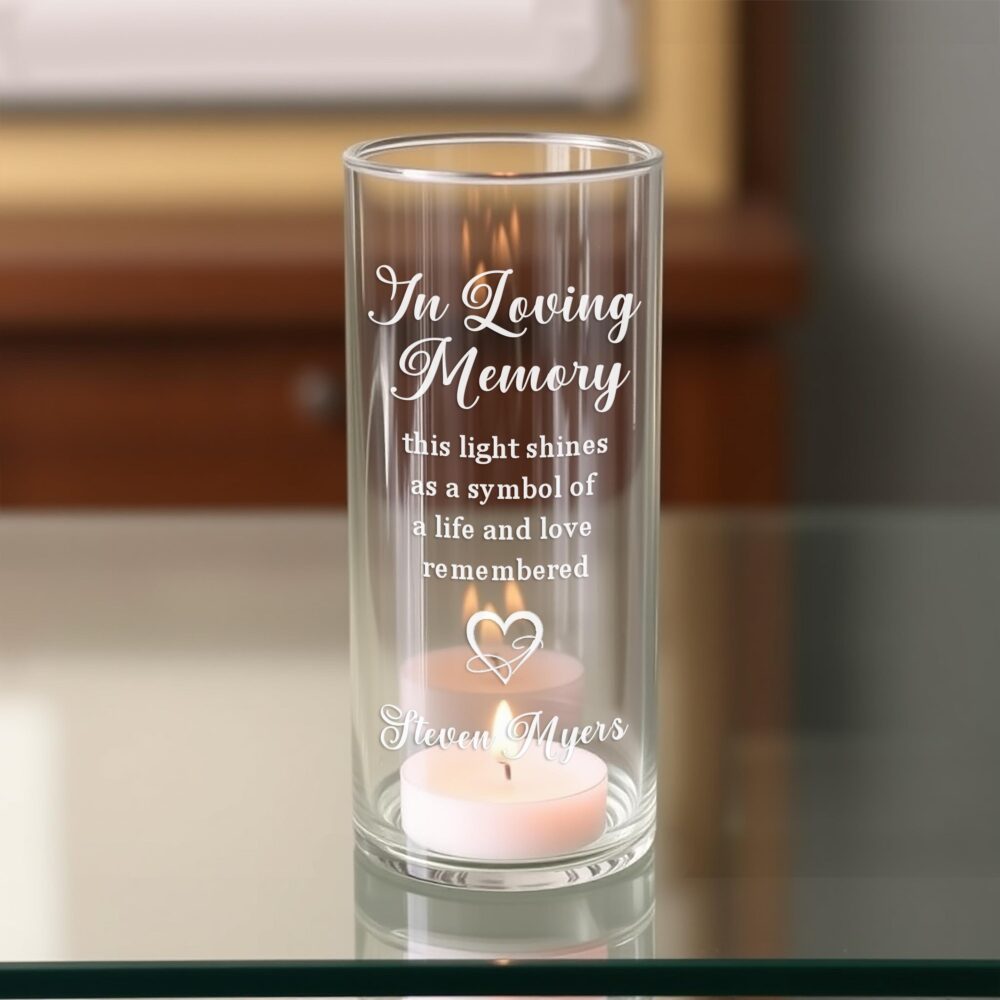 Light Shines Memorial Vase - Engraved Cylinder For Remembrance, Weddings, Funerals & Floating Candle Holder, Tribute Décor