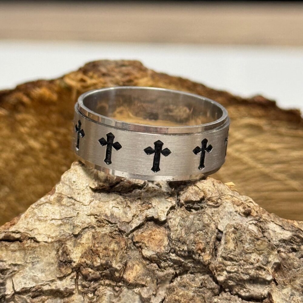 Cross Spinner Wedding Band, 925 Sterling Silver Brushed Anxiety Band Men, Religious Jewelry, Anniversary Gift