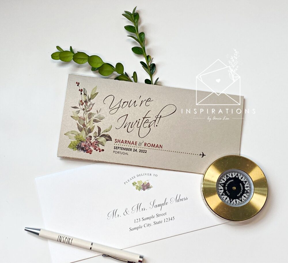 Elegant Boarding Pass Wedding Invitations, Destination Wedding, Travel Airplane Ticket Invitation, Mexico, Tropical Island