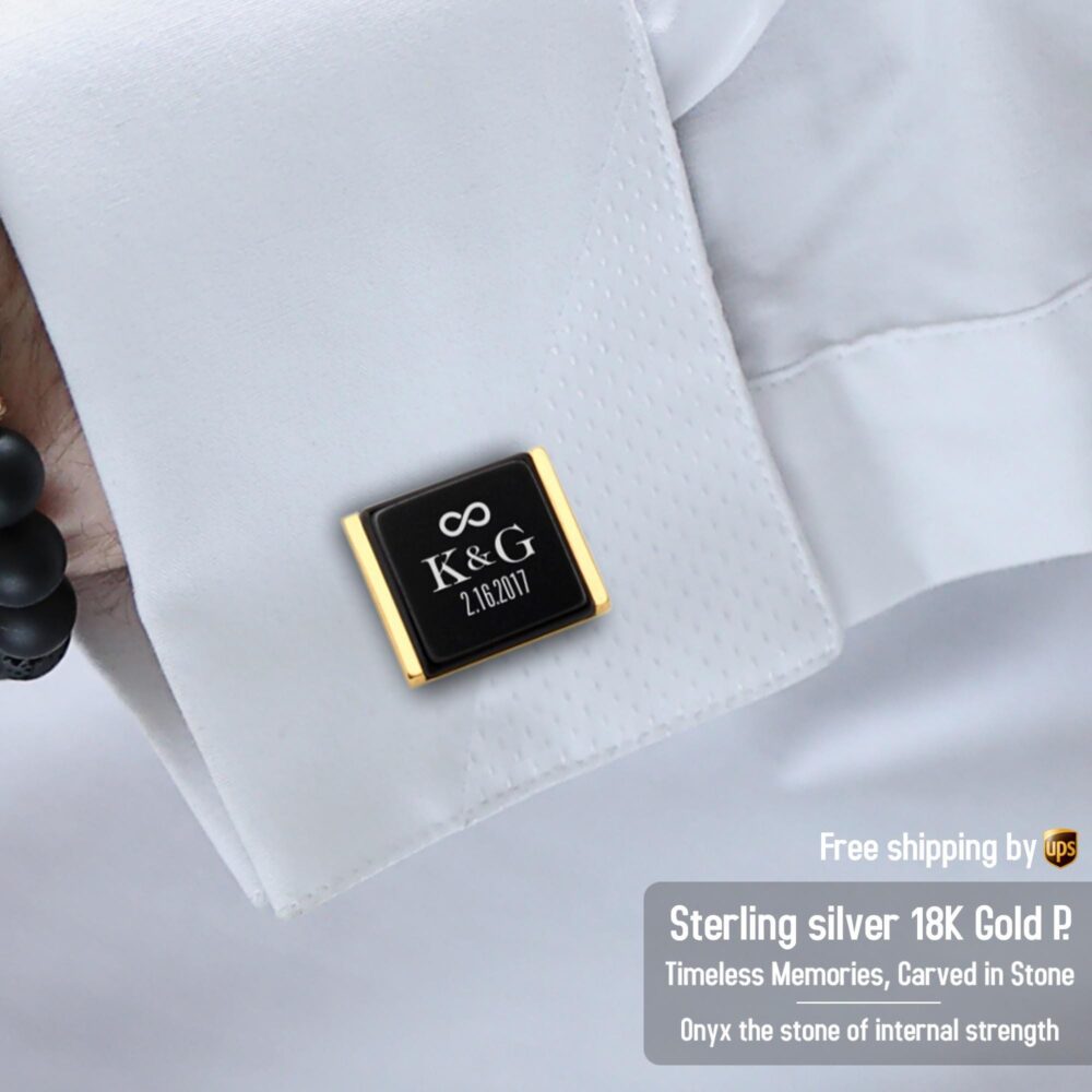 Custom Gold Wedding Cufflinks - Engraved Initial Groom Gift From Bride Personalized Anniversary Gift For Men