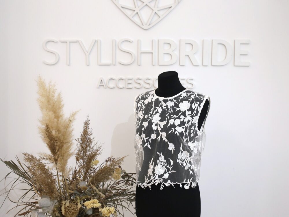 Floral Lace Wedding Crop Top Ivory Sleeveless Silk, Size S