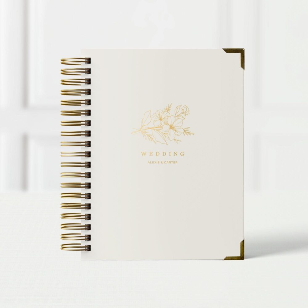 Personalized Wedding Planner Book, Custom Engagement Gift For Bride, Organizer & Checklist, 12 Or 18 Month Planner, Floral Sprig