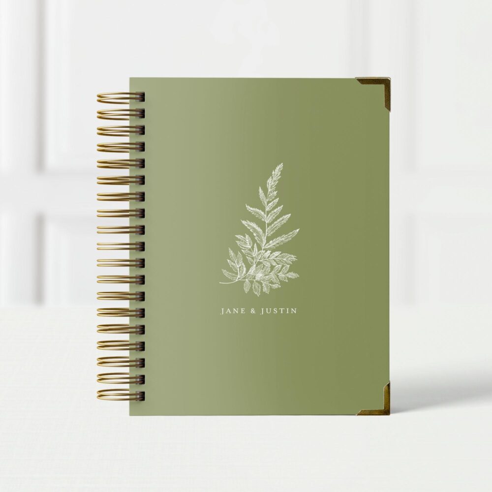 Personalized Wedding Planner Book, Custom Engagement Gift For Bride, Organizer & Checklist, 12 Or 18 Month Planner, Botanical Fern