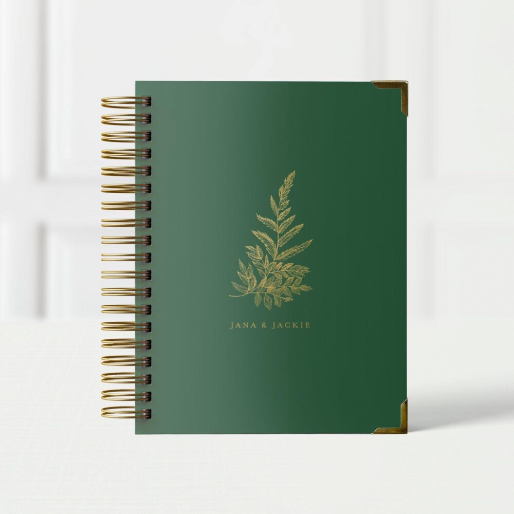 Lgbt Wedding Planner Book, Personalized Engagement Gift For Gay Couple, Custom Gender Neutral Organizer & Checklist, Botanical Fern
