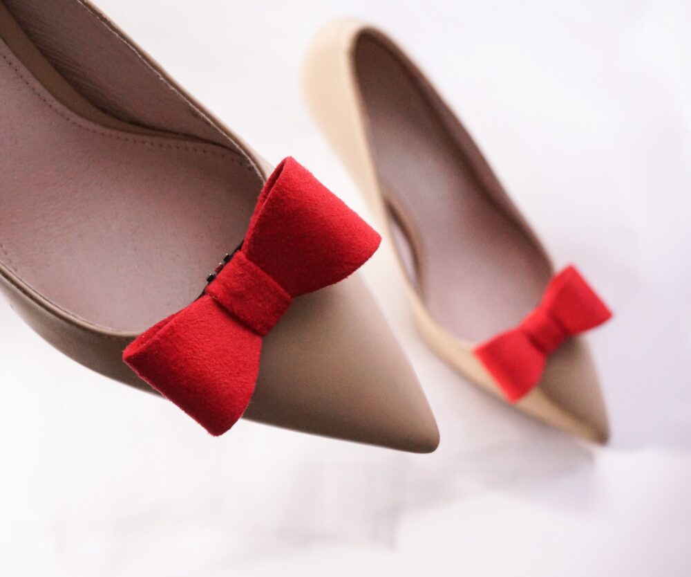Red Faux Suede Shoe Bow Clips, Bridal Accessories