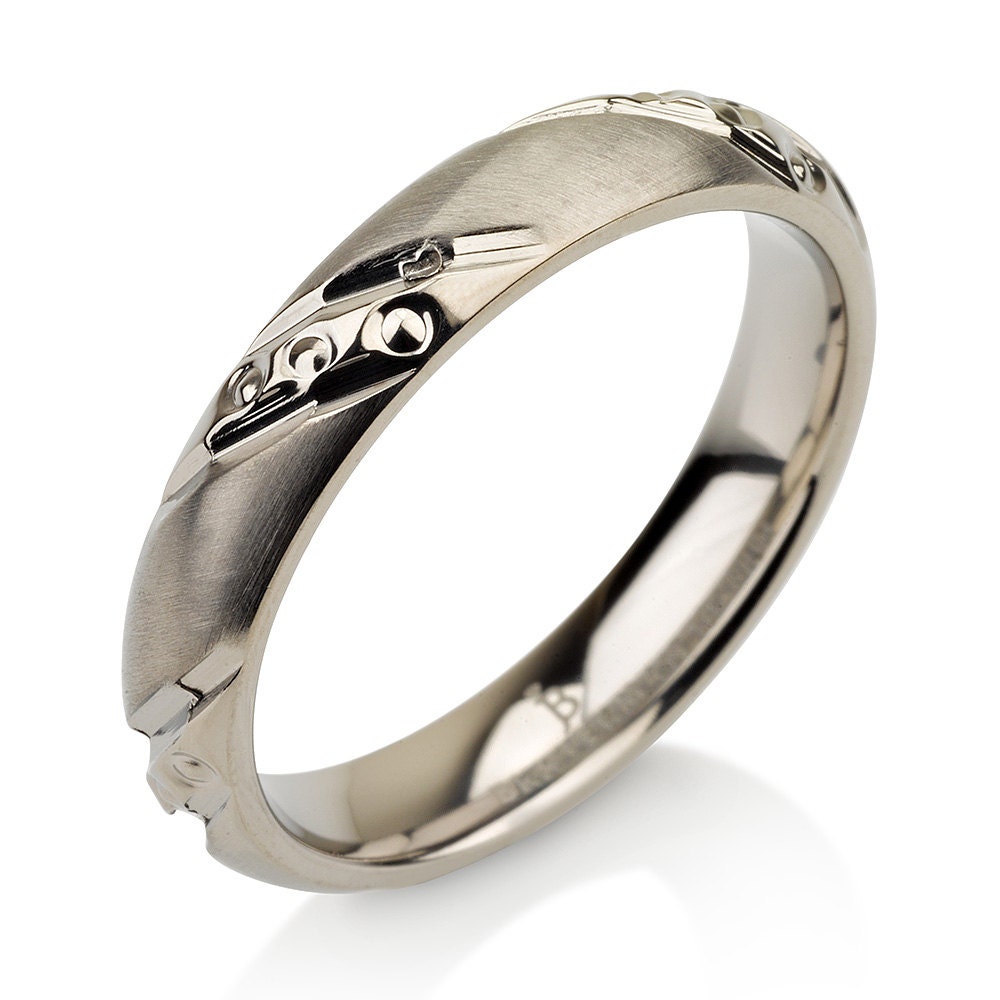 Womens Titanium Wedding Band, Comfort Fit, Shiny Polish, Brushed Polish, Grooved, Two Tone, Wedding Ring, Band, Hers