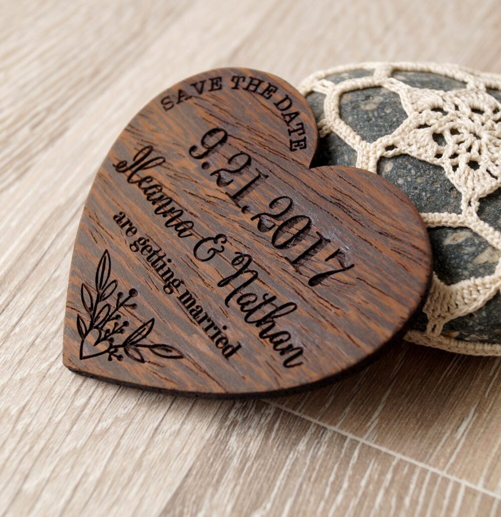 Save The Dates, Wooden Save Date Magnets, Heart Rustic Wedding 25 Pc