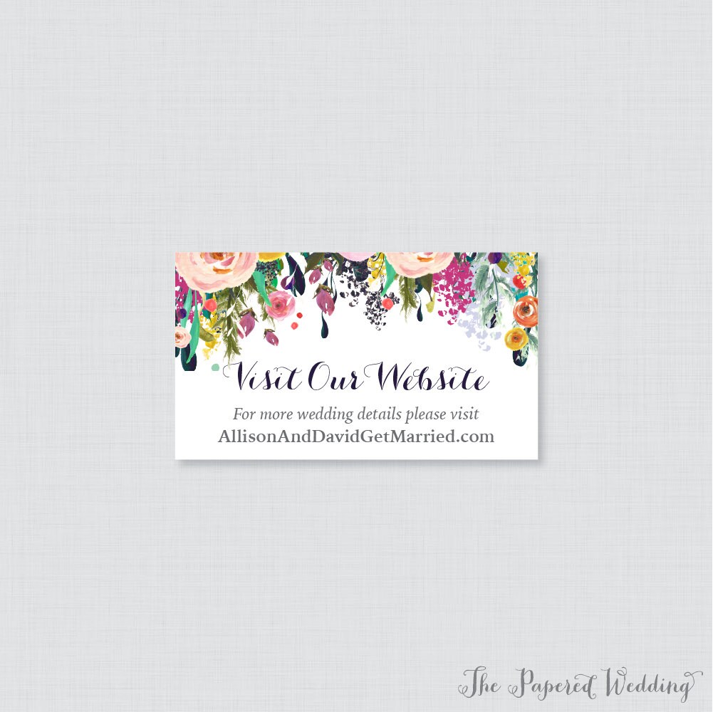 Printable Or Printed Wedding Website Cards - Floral Invitation Inserts Colorful Flower Small Details 0003-B