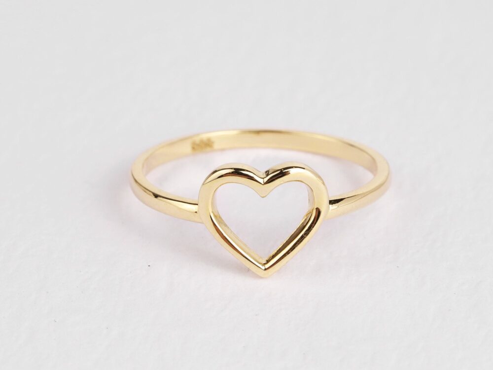 14K Solid Gold Heart Ring, Minimalist Dainty Stackable Promise Valentine Tiny Love Shape, Gift For Her, Real
