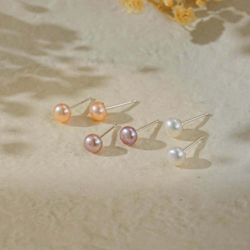 Genuine Freshwater Pearl Stud Earrings, Sterling Silver Pink Purple Bridal Wedding Bridesmaid Jewellery, Gift For Her