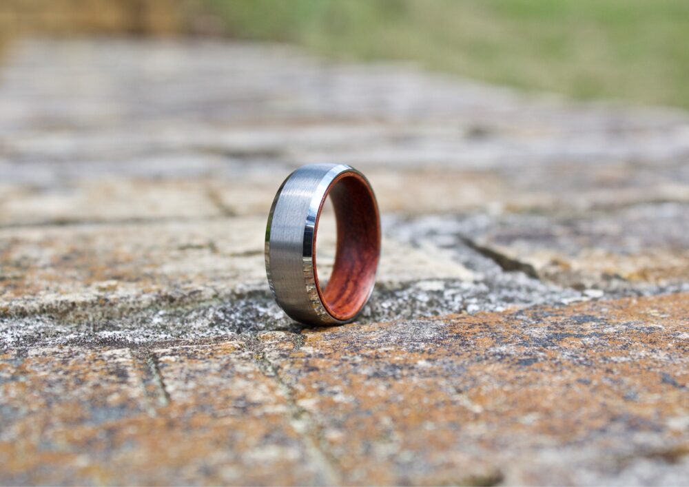 Wood Ring, Wedding Band, Mens Wooden Inlay Rose Ring Men