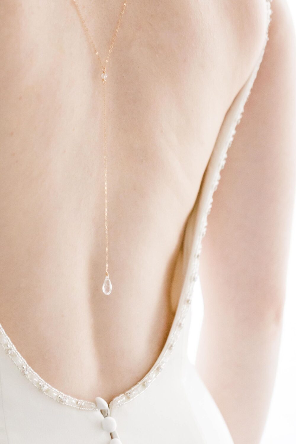 Bridal Back Necklace, Wedding Backless Drop Swarovski Crystal, Silver, Gold Or Rose Fill Backdrop