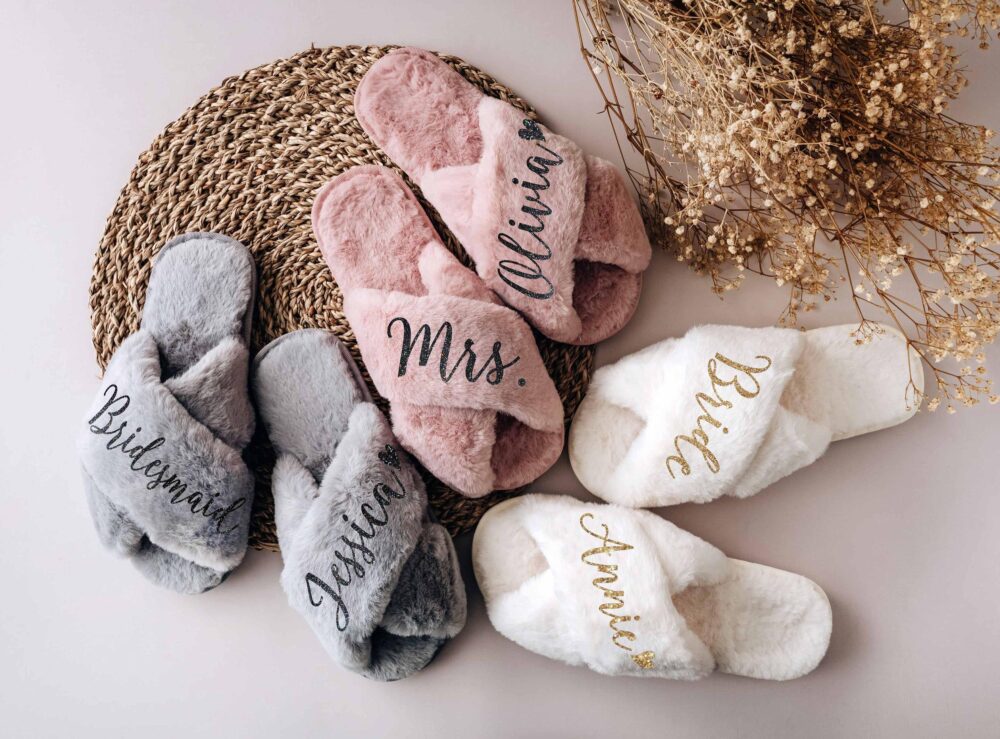 Bridal Shower Wedding Gifts | Bachelorette Party Bride Bridesmaid Slippers Fluffy Slippers| Proposal