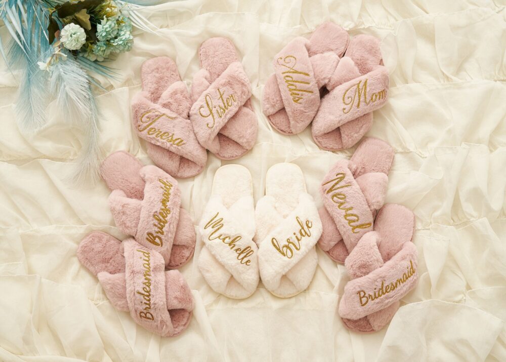 Custom Fluffy Slippers, Custom Bride Slippers, Fluffy Bridesmaid Slippers, Bride Slipper Personalized, Christmas Party Slippers, Fluffy Slippers