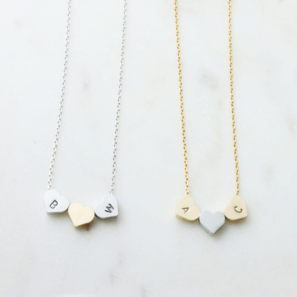 Personalized Initial Three Heart Necklace, Custom Trois Heart Necklace, Gift For Mom, Friend, Wedding Gift, Gift Idea -S2306
