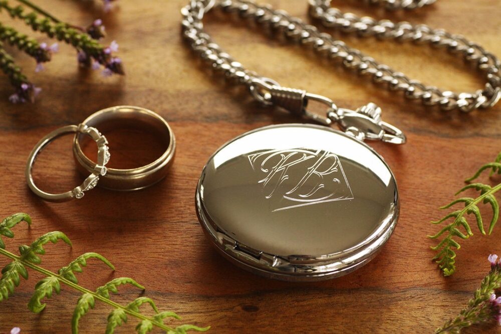Personalized Ring Bearer Pocket Watch Engraved Silver Chrome Gift