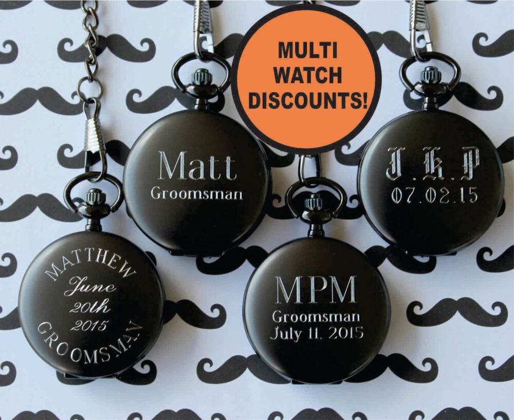 Engraved Pocket Watch, Personalized Gunmetal Groomsmen Gift, Custom Watches For Men