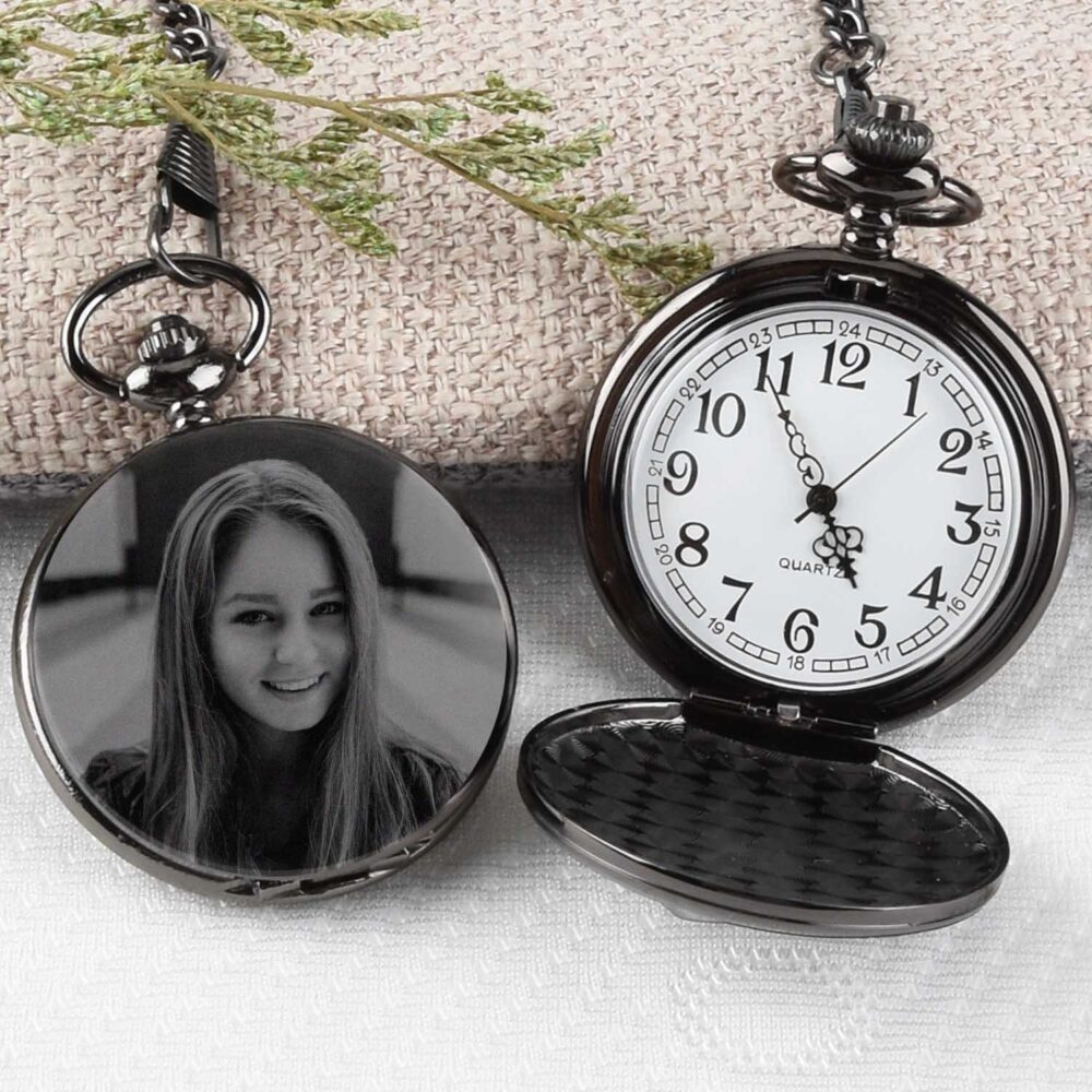 Engraved Photo Pocket Watch, Personalized Anniversary Gift, Birthday Gift For Him