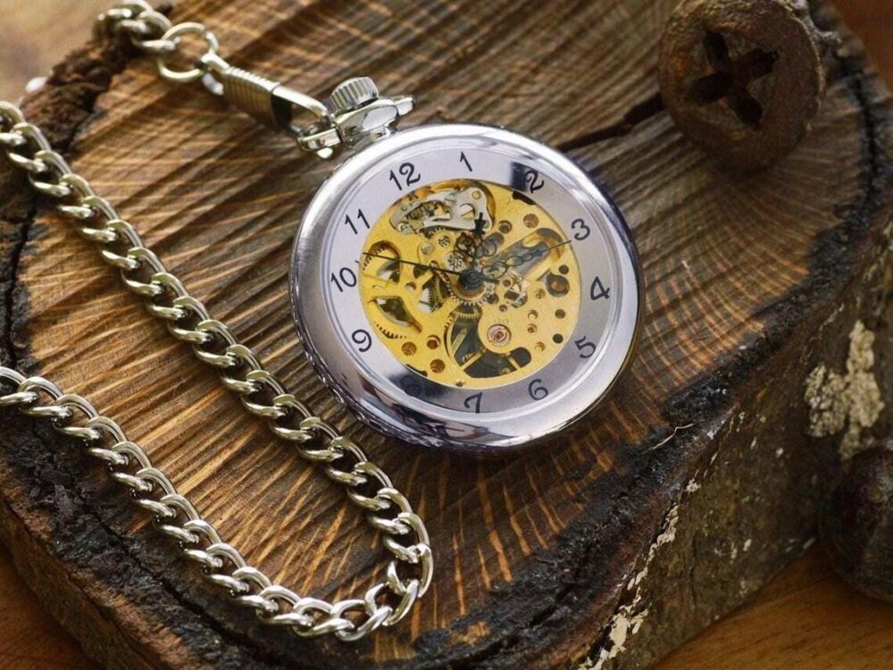 Personalized Engraved Mechanical Pocket Watch Silver Groomsmen Gift