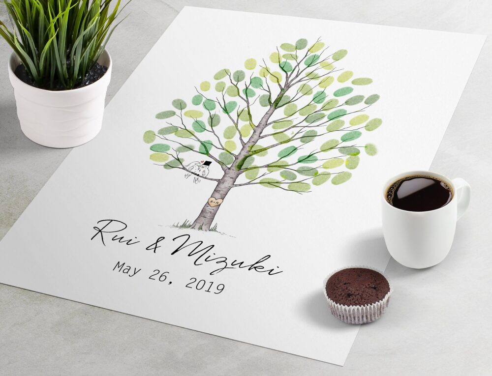 Wedding Guest Book Thumbprint Tree - Fair Birch Thumb Print Wedding Guestbook Alternative Sign In. Fingerprint Tree Guest Book