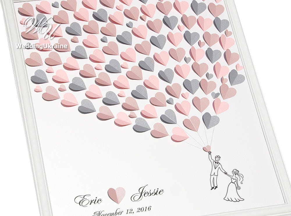 Wedding Guest Book Ideas Light Pink, Dusty | Pale Rose & Silver Hearts Weddings Tree - Alternative To Traditional Guestbook