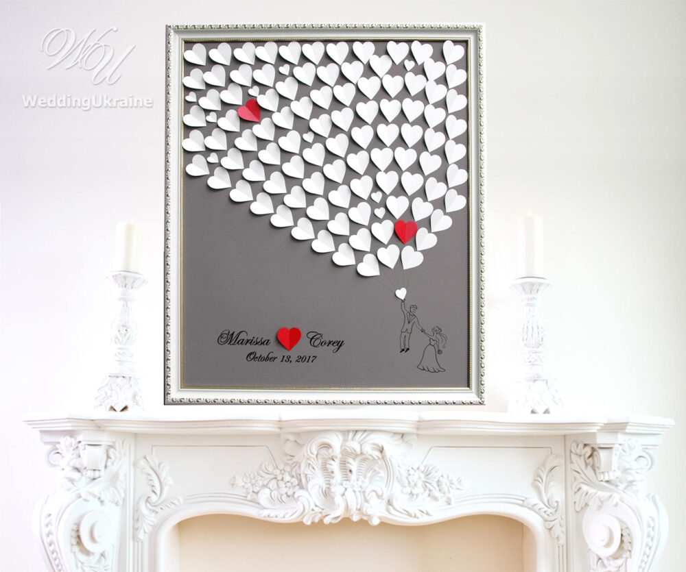 Wedding Guest Book Ideas Guestbook Alternative Heart Sign in Hearts Book, Silver & Red