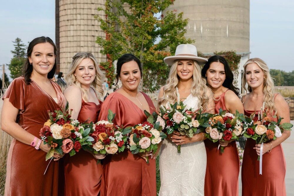 Lux Wedding Bouquet, Burgundy Peony Rust Boho Faux Rustic Bridesmaid Bouquets, Bouts