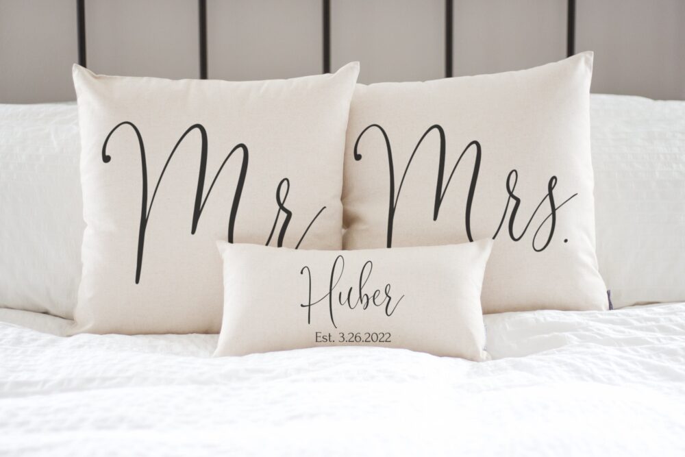 Mr & Mrs Pillow Sets | 3 Wedding Pillows Set Custom Monogrammed With Last Name & Established Date