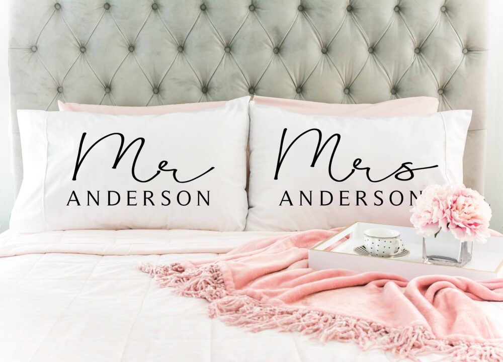 Wedding Gift Mr & Mrs Pillows Personalized Bedroom Decor Bridal Shower Pillow Monogram Pillowcase Family Name
