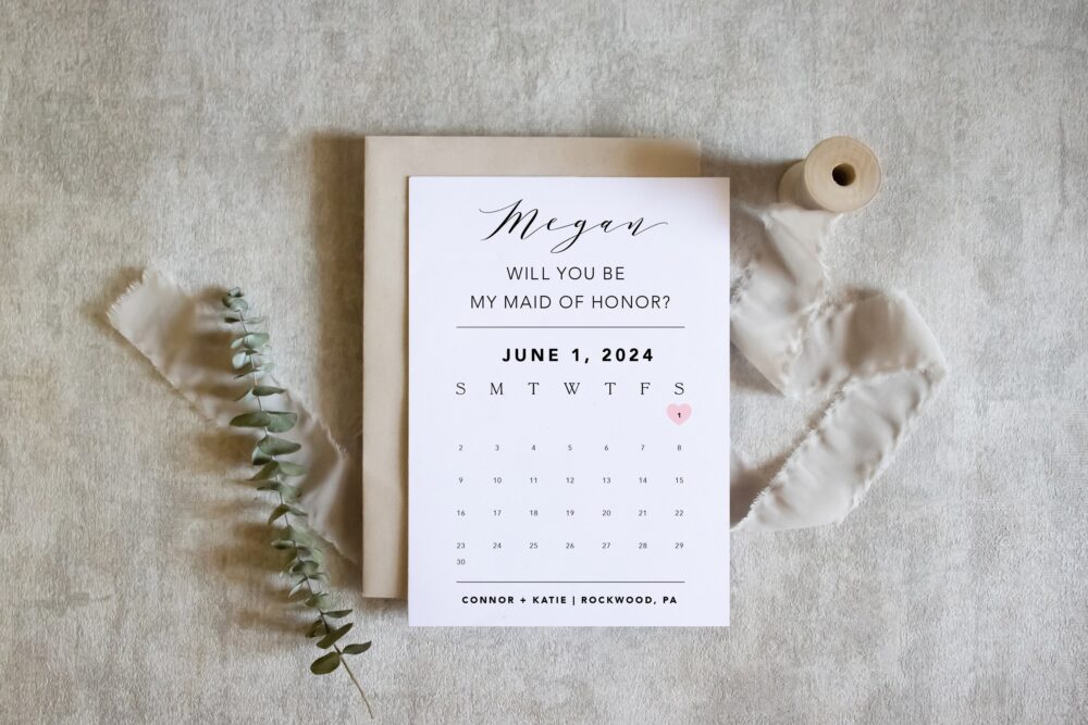 Bridesmaid Proposal Card - Wedding Save The Date Invitation Custom Color Options, White Or Kraft Cardstock, Personalized Gift