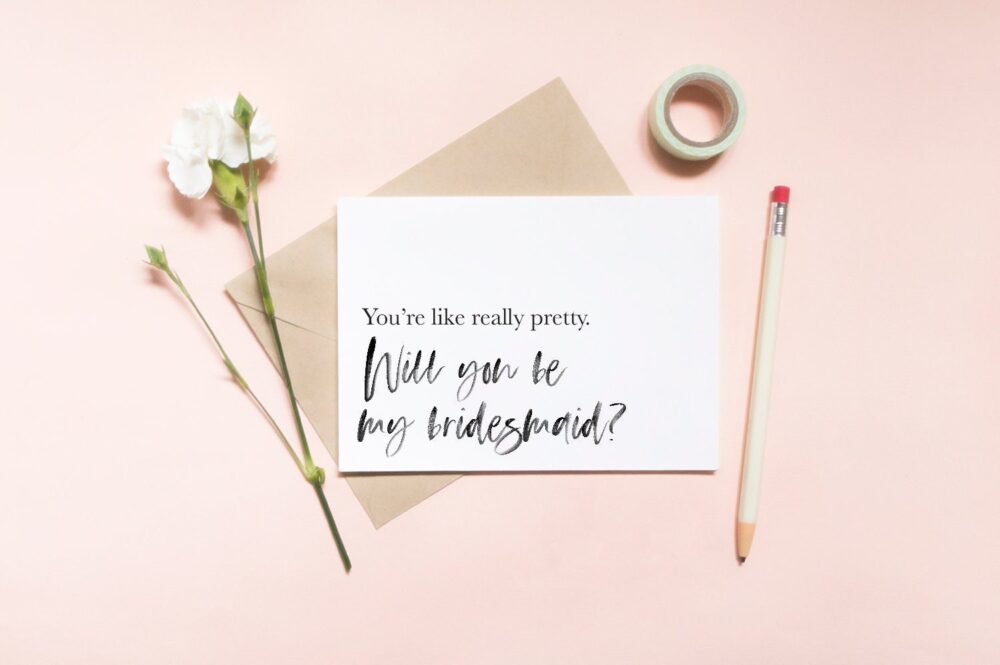 Bridesmaid Proposal Card Wedding Invite Playful Elegant Style, Custom Colors | Blank Inside, Smooth Cardstock, Envelope