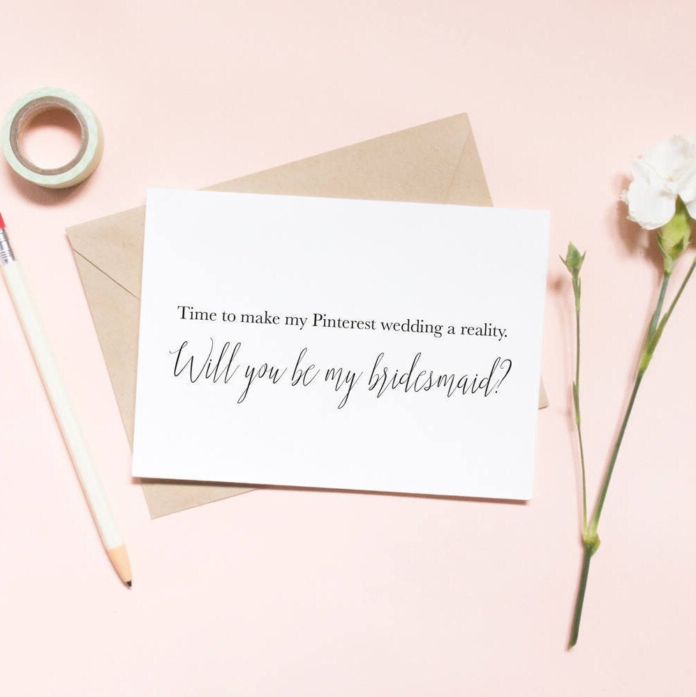 Bridesmaid Proposal Card - Rustic Wedding Style, Will You Be My Design Cardstock, Customizable Envelope Colors, Blank Interior