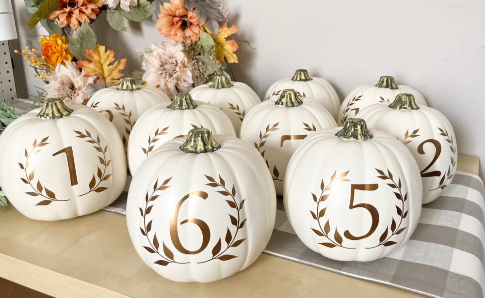Table Numbers For Fall Wedding Decor, Centerpieces & Events, Unique Centerpiece Ideas, White Pumpkin