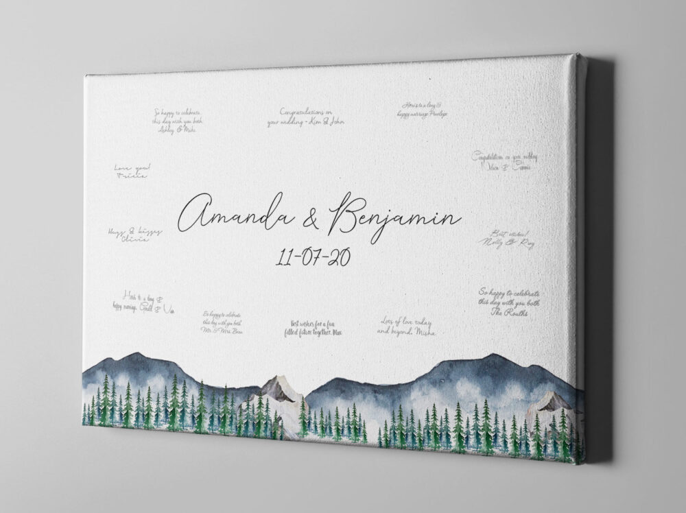 Canvas Guest Book, Mountain Wedding Guestbook, National Park Theme Graduation Forest Signature Guestbook - Gb238