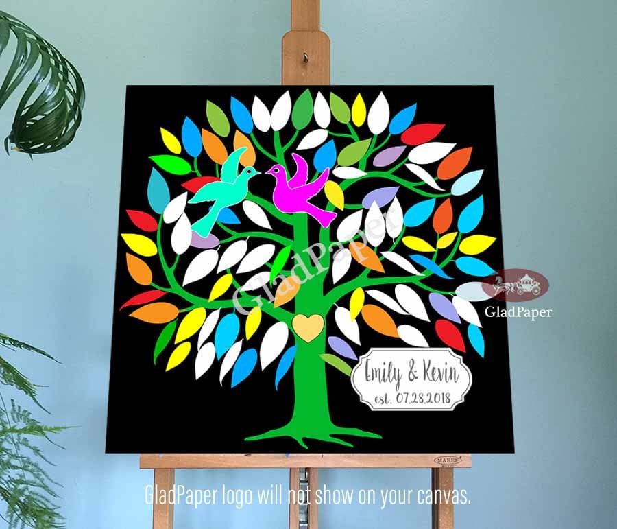 Love Birds Wedding Guest Book, Tree Guestbook, Guestbook Alternative, Personalized Canvas
