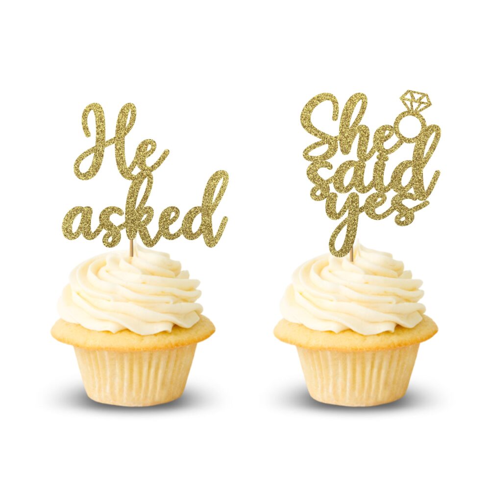 He Asked She Said Yes Cupcake Toppers, Engagement Party Decor