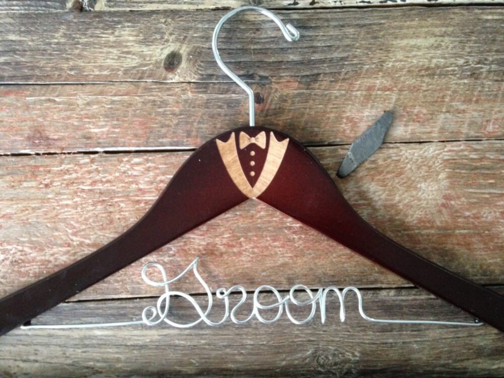 Groom Hanger, Wedding Bridal Mens Tux Personalized Name Hanger