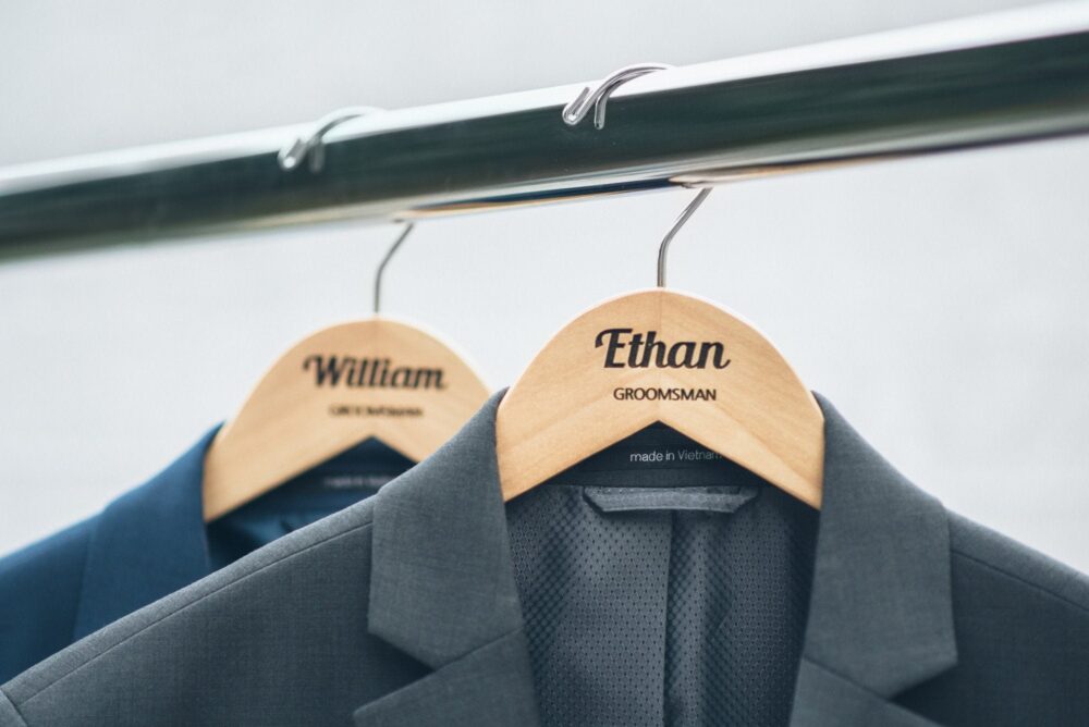 Personalized Groomsman Hangers - Wedding Hanger Wooden Engraved Groom Suit Name