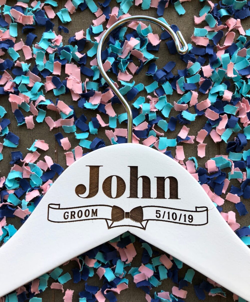 Custom Groom Hangers // Personalized Tuxedo Laser Engraved Groomsman Hanger Best Man Gift Wedding Suit Hanger