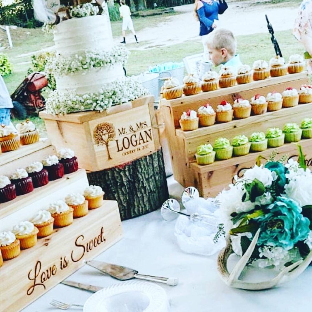 Rustic Cedar Cupcake Stand Set Engraved Wooden Cake Display