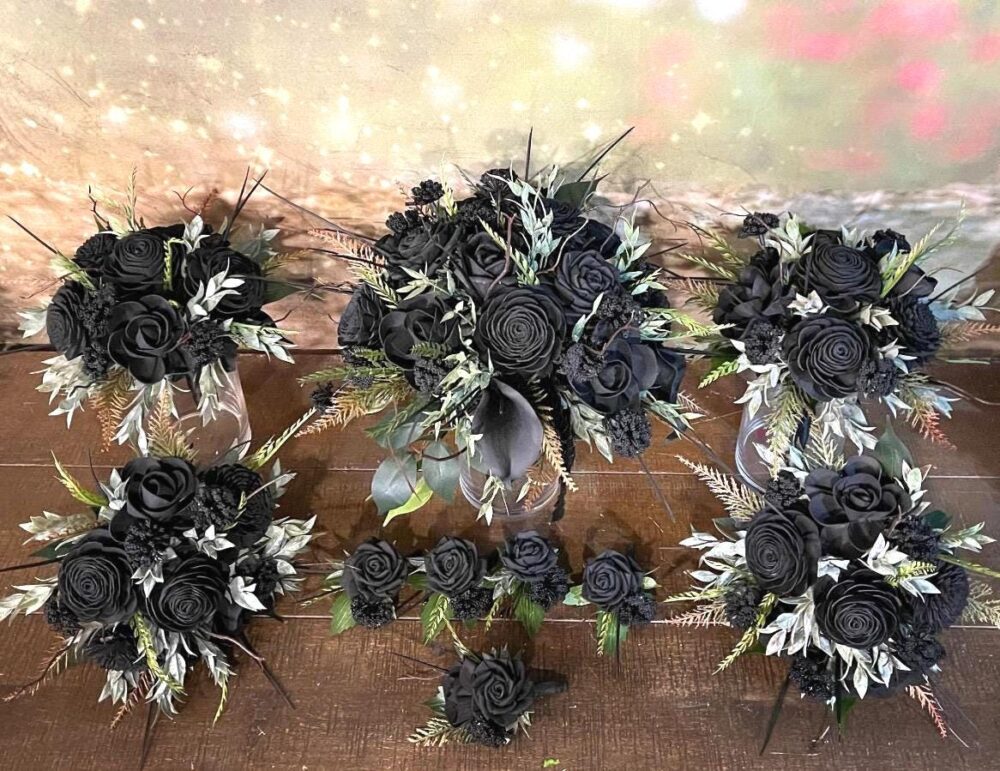 Black Gothic Wedding Bouquet Sola Wood Flowers, Dark Romance Bridal - Tina