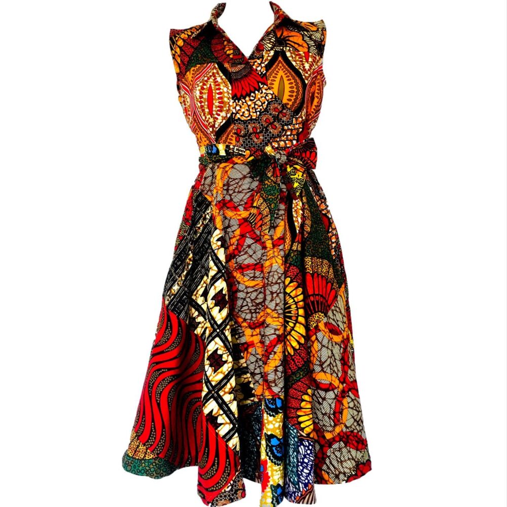 Red Ankara Wrap Dress African Print Fit & Flare