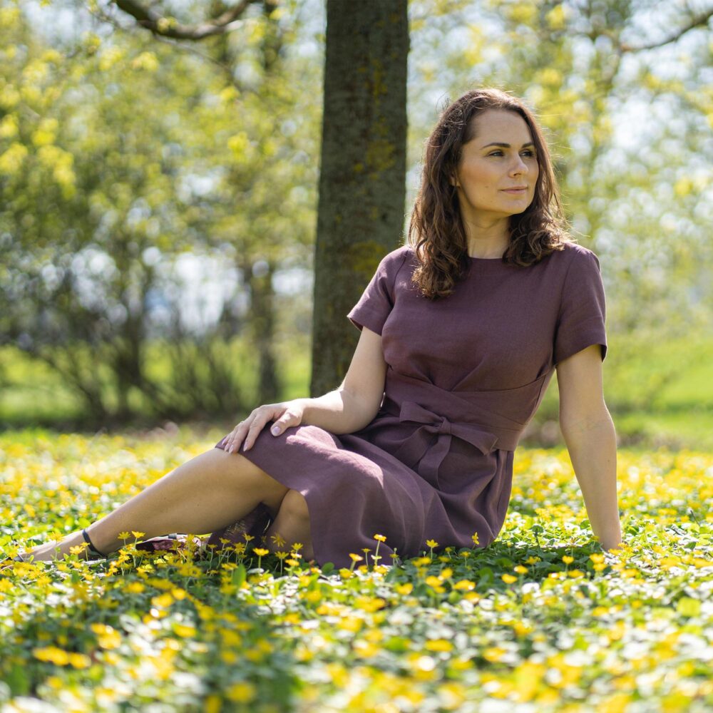 Short Sleeve Wrap Dress Linen Summer Midi Long Obi Belt Milly