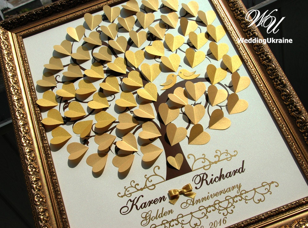 Gold Ombre Wedding Guest Book Idea - 3D Tree With Love Birds Shadows Of Modern Alternative To Traditional Wedding Guestbooks